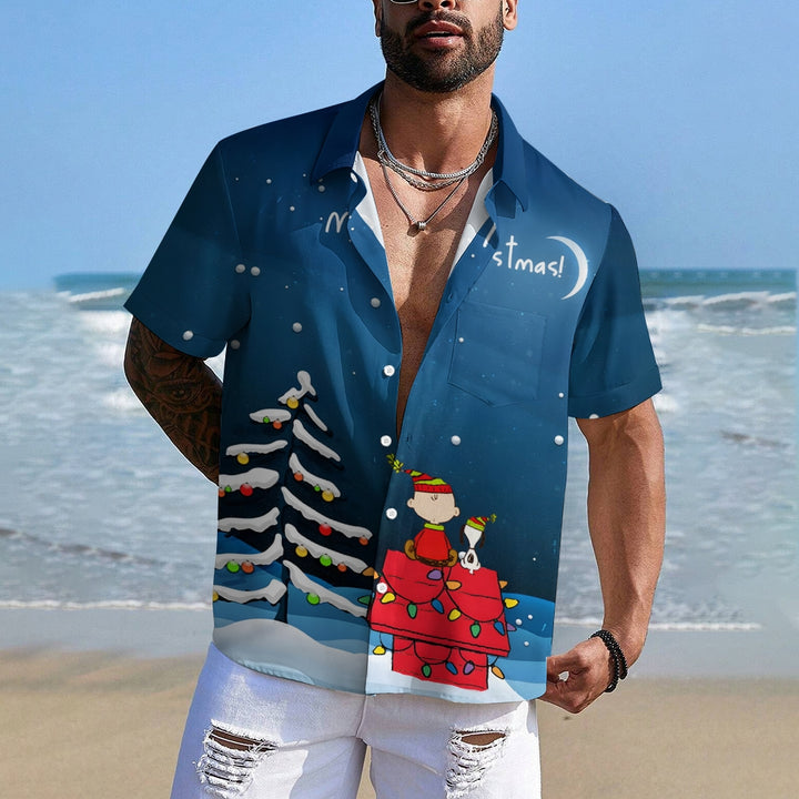 Men's  Christmas Holiday Cartoon Blue Shirt 2311000012