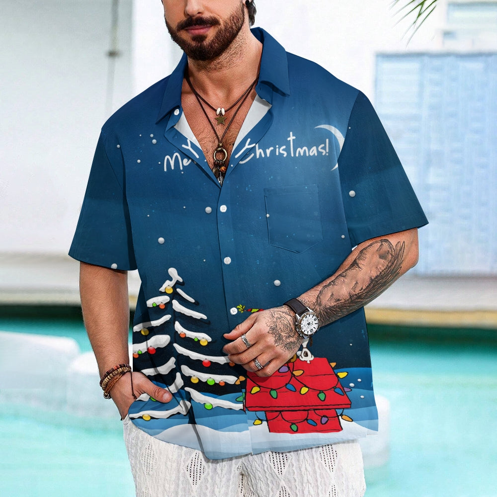 Men's  Christmas Holiday Cartoon Blue Shirt 2311000012