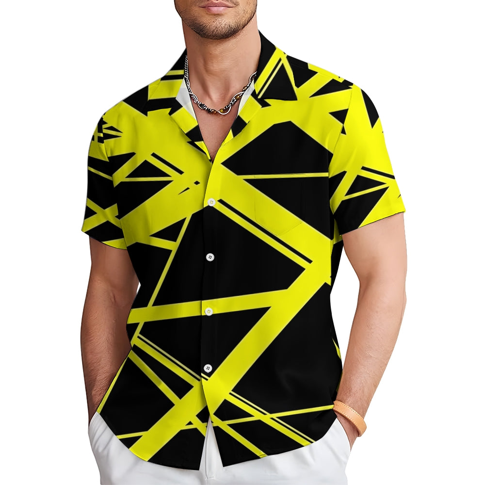 Vintage Classic Electric Guitar Frankenstrat Print Casual Short Sleeve Shirt 2404000703