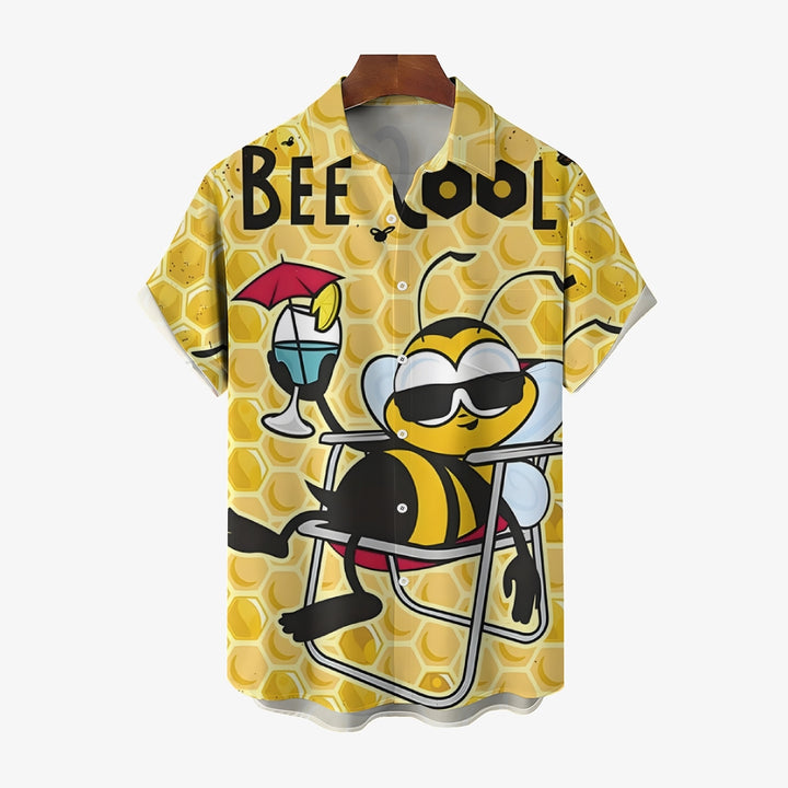 Bee Cool Retro Print Hawaiian Short Sleeve Shirt 2408000877