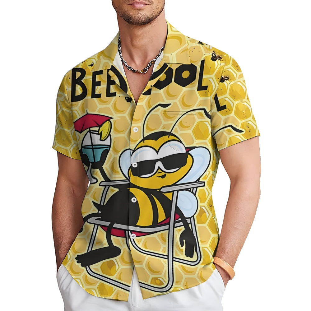 Bee Cool Retro Print Hawaiian Short Sleeve Shirt 2408000877