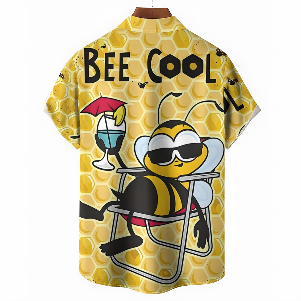 Bee Cool Retro Print Hawaiian Short Sleeve Shirt 2408000877