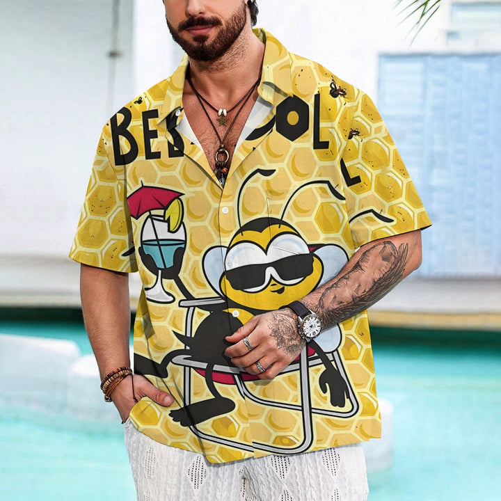 Bee Cool Retro Print Hawaiian Short Sleeve Shirt 2408000877