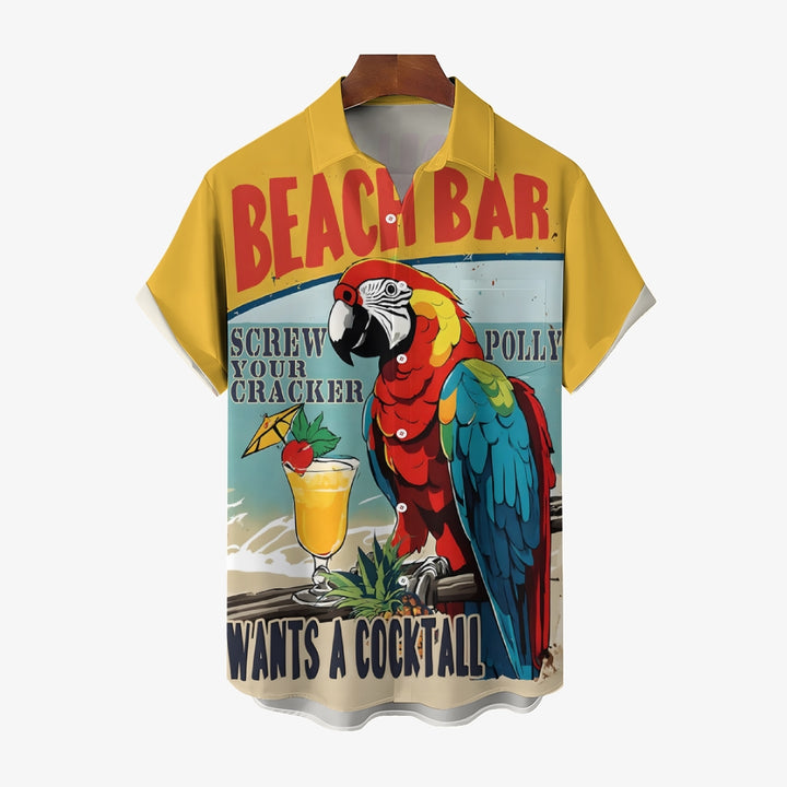 Hawaiian Parrot Casual Oversized Short Sleeve Shirt 2408000879