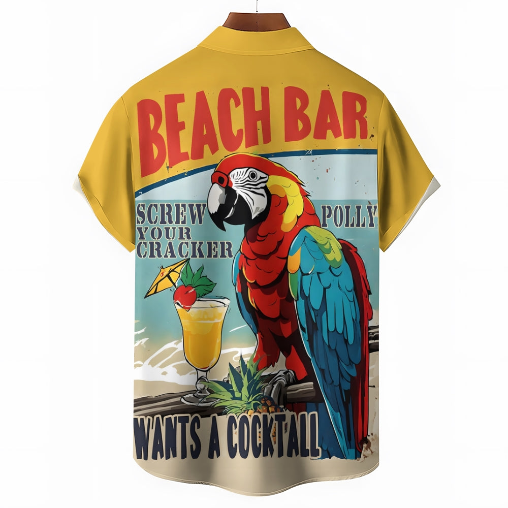 Hawaiian Parrot Casual Oversized Short Sleeve Shirt 2408000879