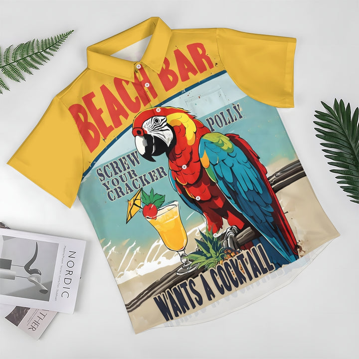 Hawaiian Parrot Casual Oversized Short Sleeve Shirt 2408000879