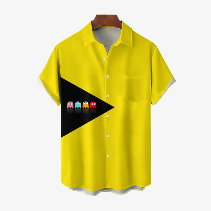 Bright Yellow Pac-Man Hawaiian Short Sleeve Shirt 2408000887