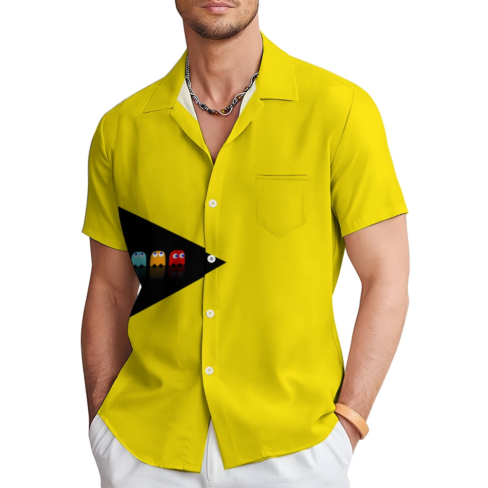 Bright Yellow Pac-Man Hawaiian Short Sleeve Shirt 2408000887