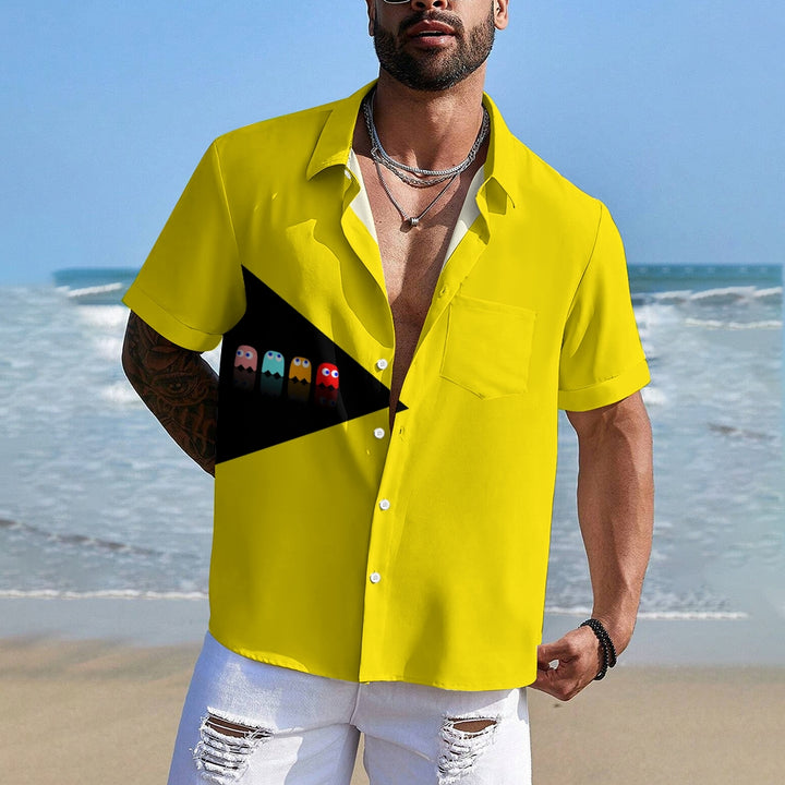 Bright Yellow Pac-Man Hawaiian Short Sleeve Shirt 2408000887