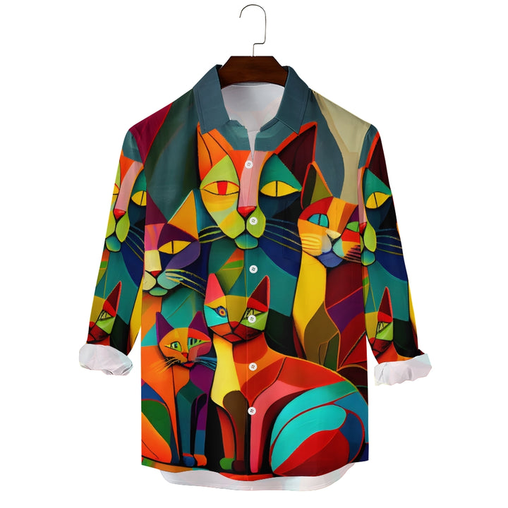 Vintage Abstract Picasso Cat Art Print Long Sleeve Shirt 2408000899