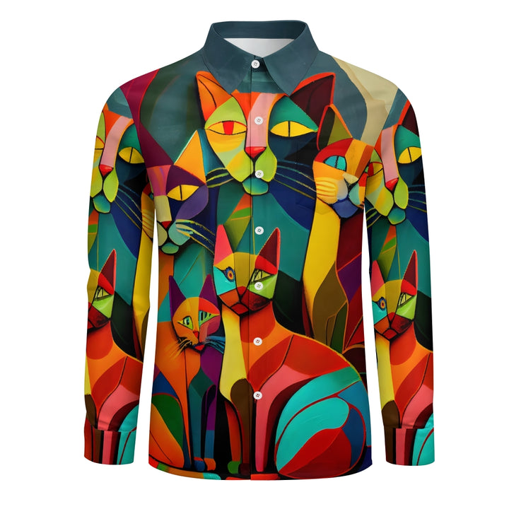 Vintage Abstract Picasso Cat Art Print Long Sleeve Shirt 2408000899