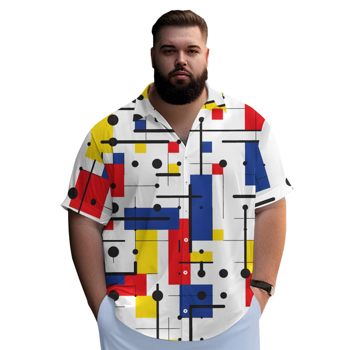 Retro Geometric Color Block Print Men's Button Pocket Short Sleeve Lapel Hawaiian Shirt 2401000116