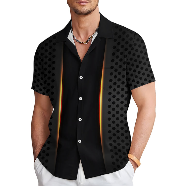 Men's Black Polka Dot Print Short Sleeve Shirt 2408000942