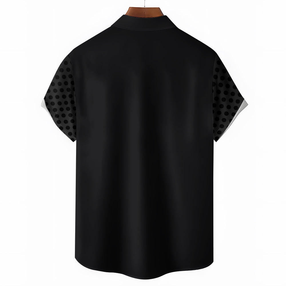 Men's Black Polka Dot Print Short Sleeve Shirt 2408000942