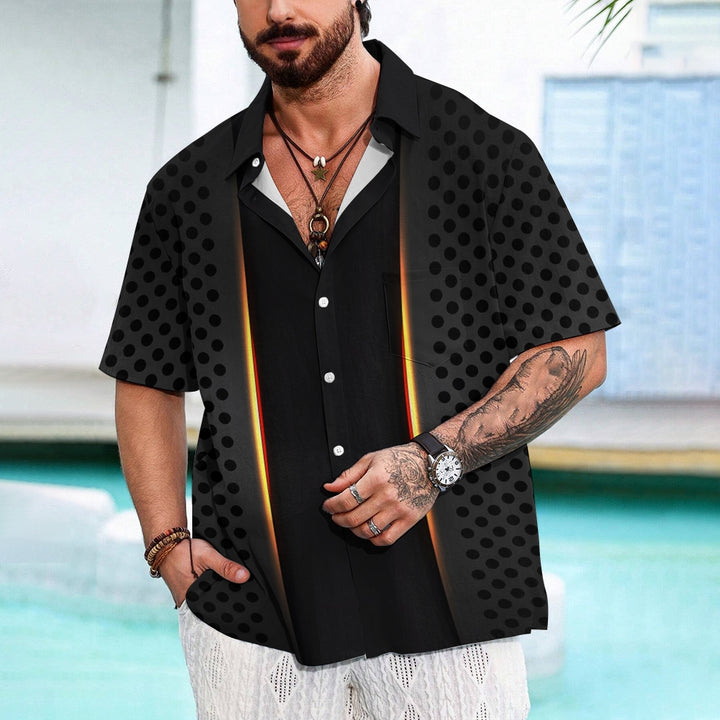 Men's Black Polka Dot Print Short Sleeve Shirt 2408000942