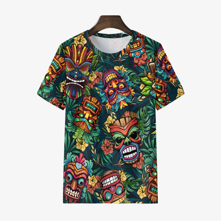 Men's Round Neck Tiki Art Casual T-Shirt 2312000407