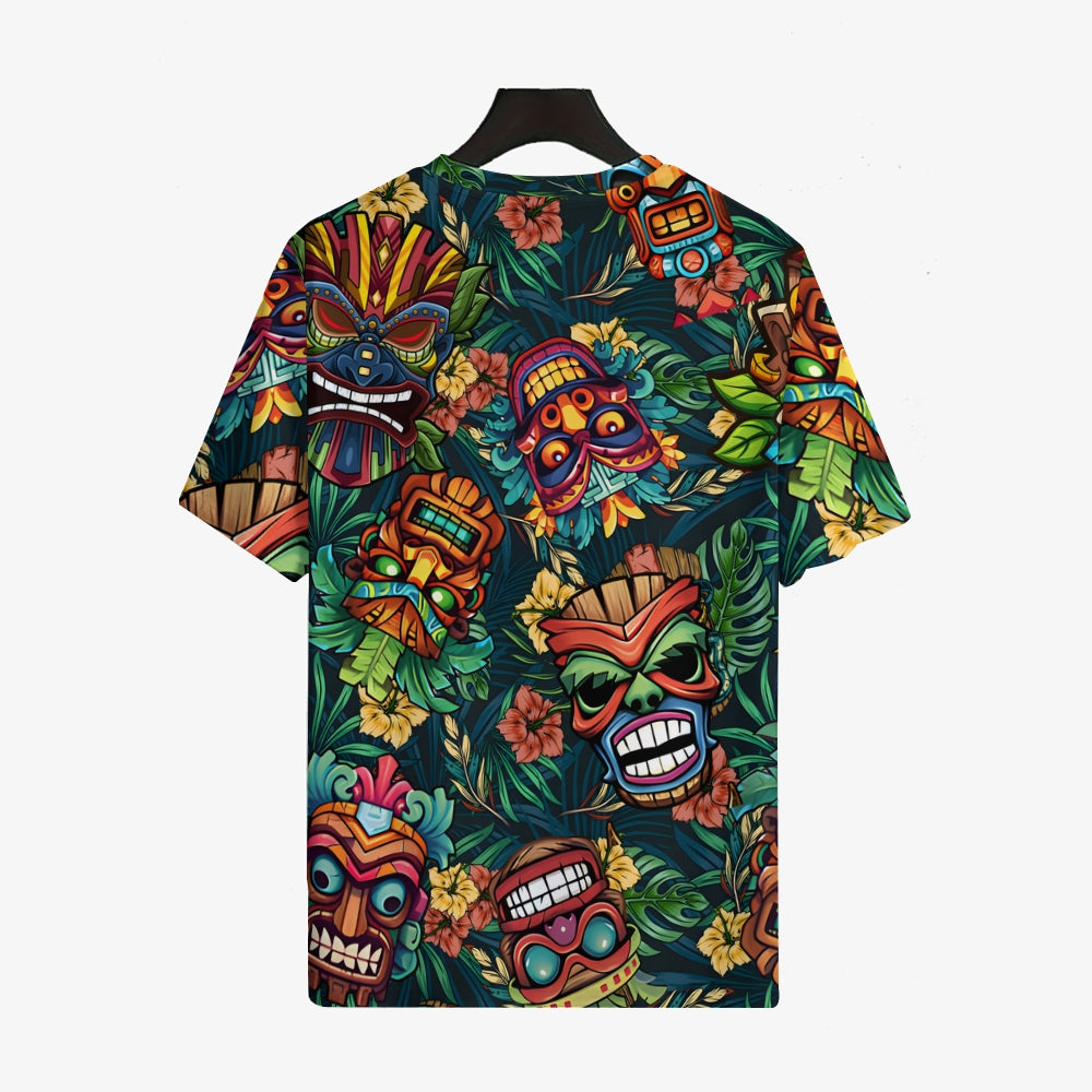 Men's Round Neck Tiki Art Casual T-Shirt 2312000407