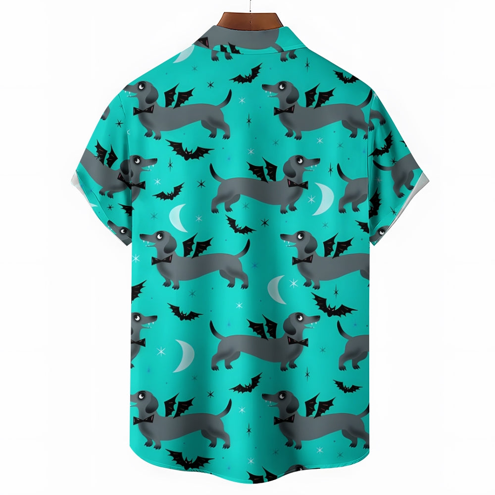 Bat Dachshund Casual Short Sleeve Shirt 2402000086