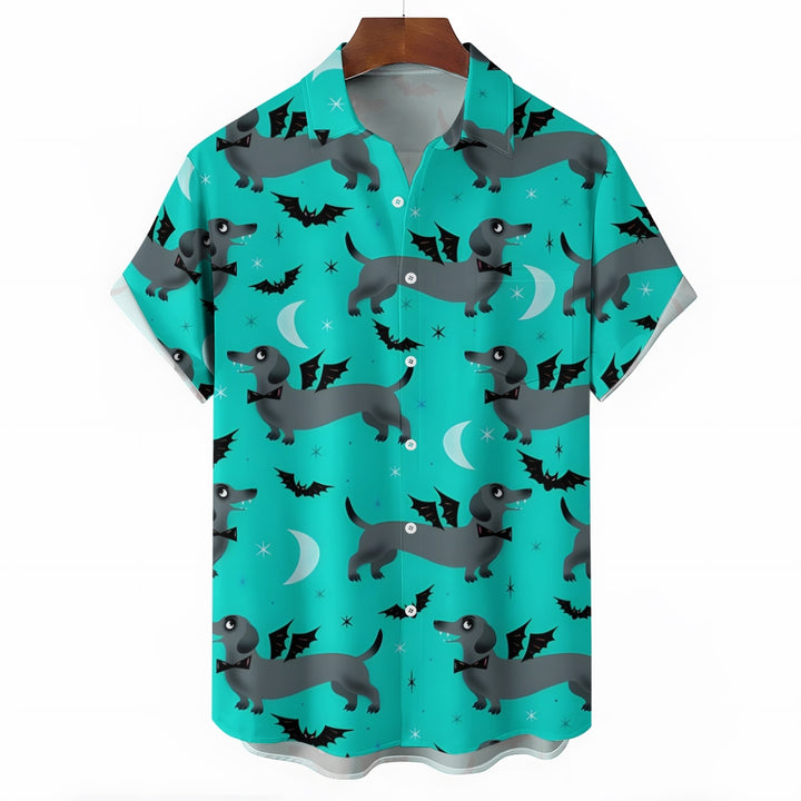 Bat Dachshund Casual Short Sleeve Shirt 2402000086