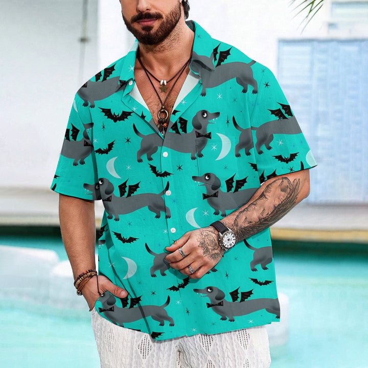 Bat Dachshund Casual Short Sleeve Shirt 2402000086