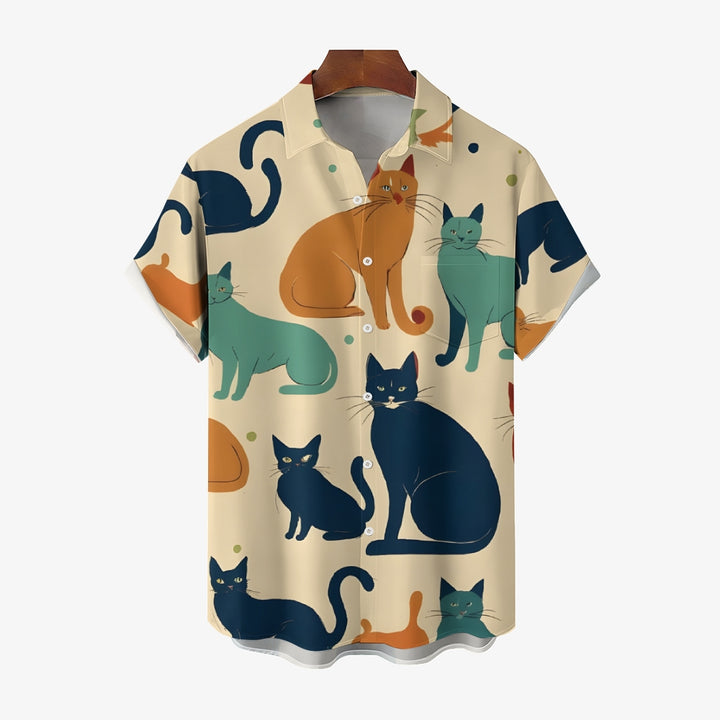 Funny Cats Casual Short Sleeve Shirt 2404000177