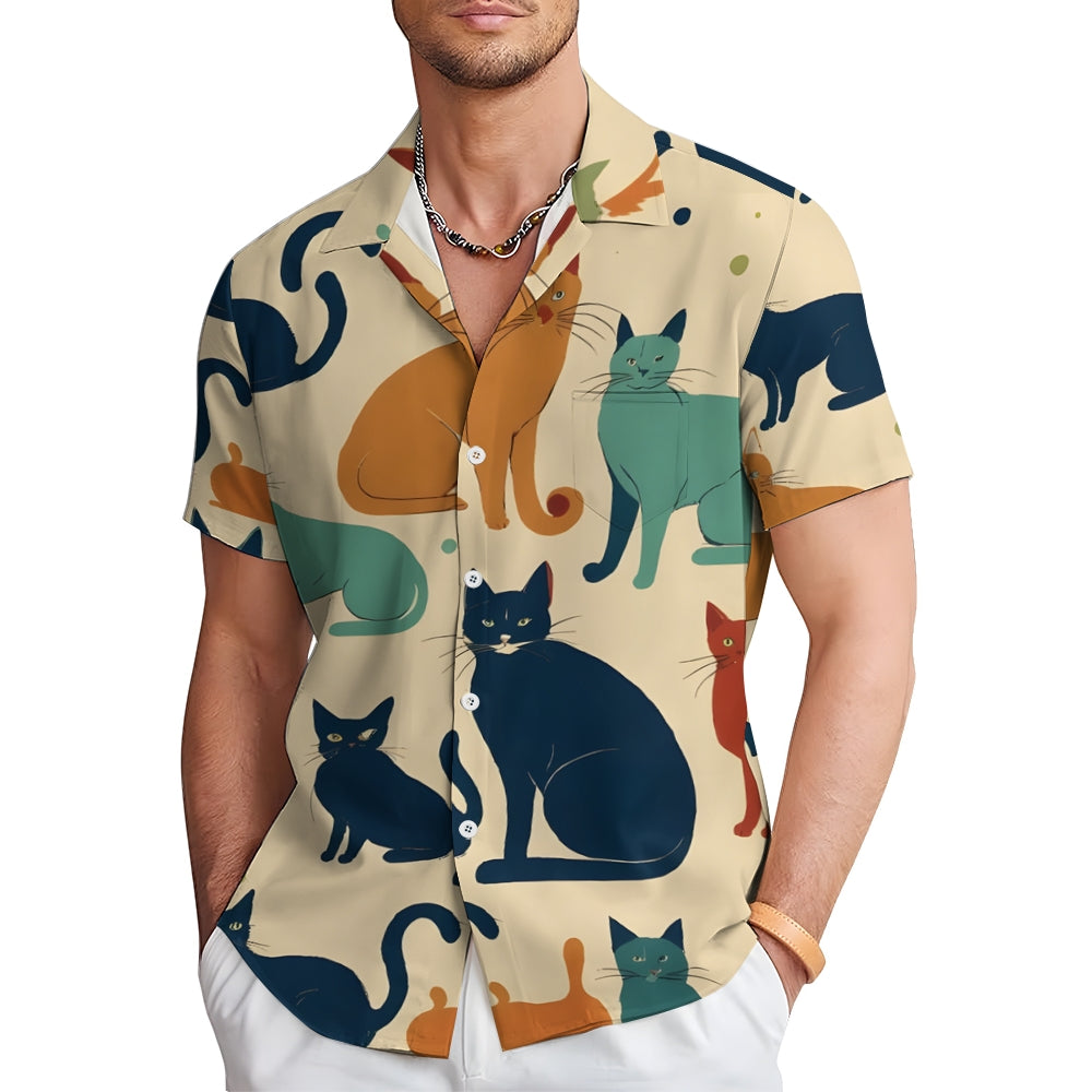 Funny Cats Casual Short Sleeve Shirt 2404000177