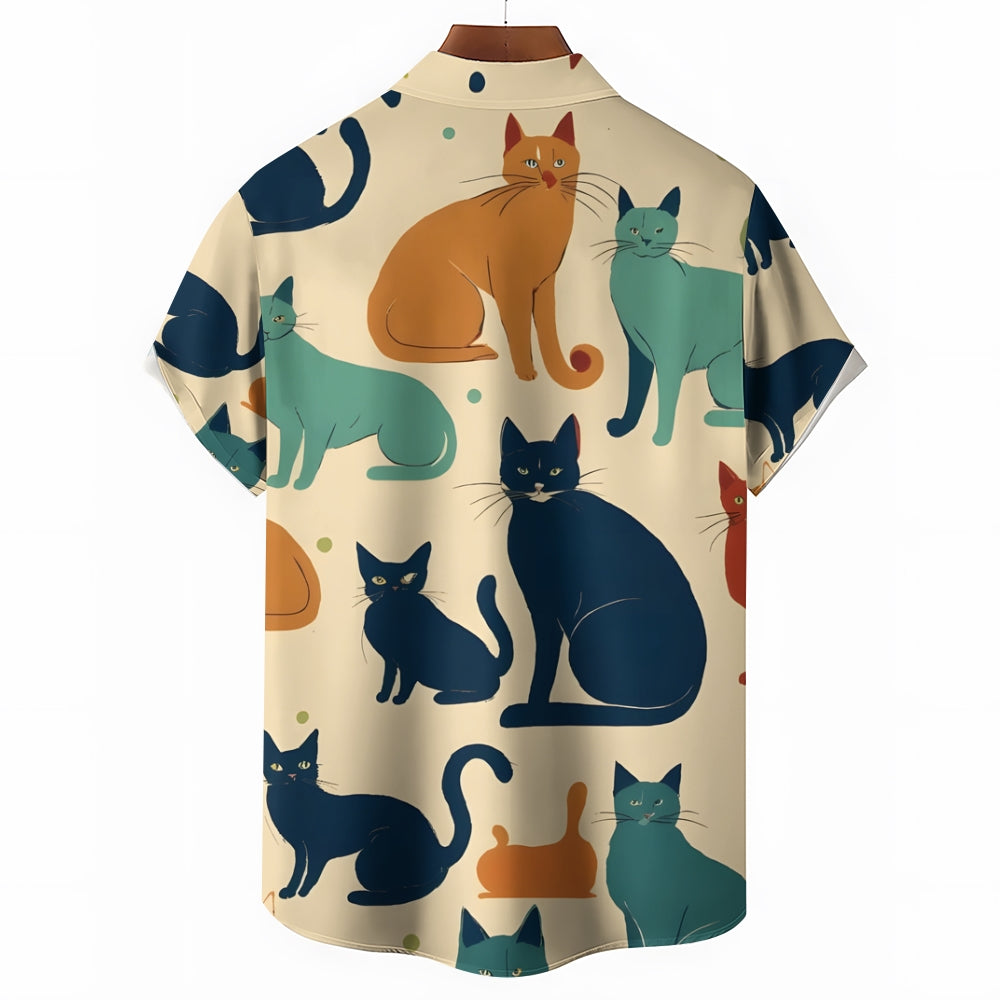 Funny Cats Casual Short Sleeve Shirt 2404000177