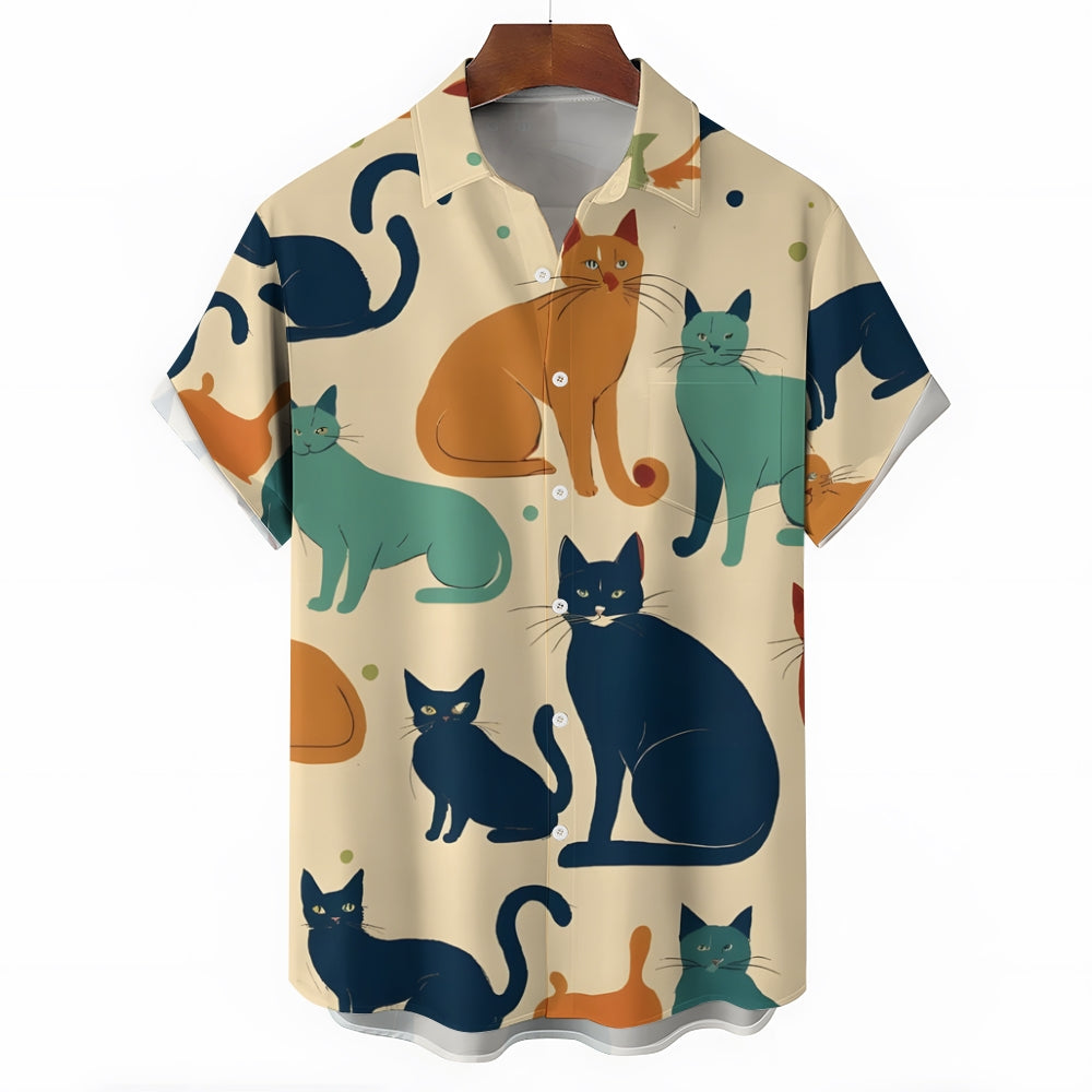 Funny Cats Casual Short Sleeve Shirt 2404000177