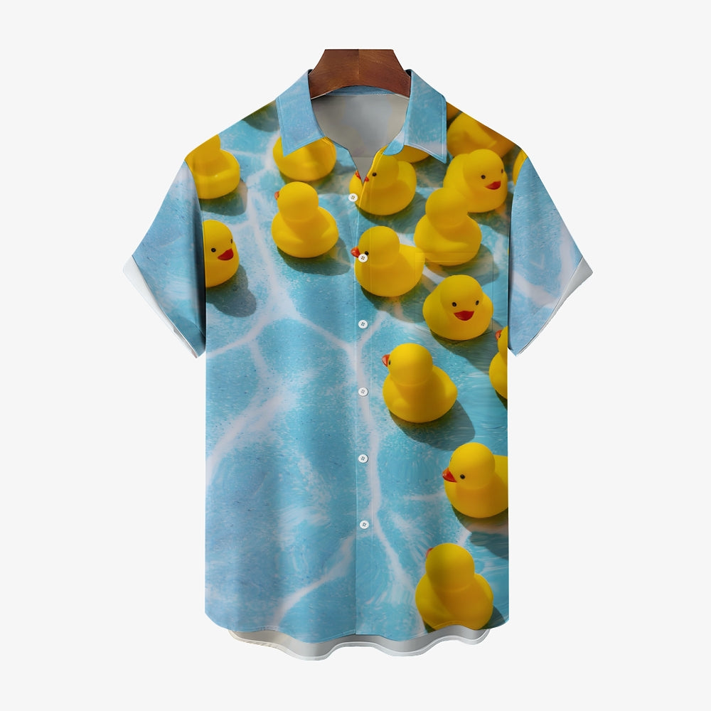 Rubber Duck Print Casual Short Sleeve Shirt 2403000186