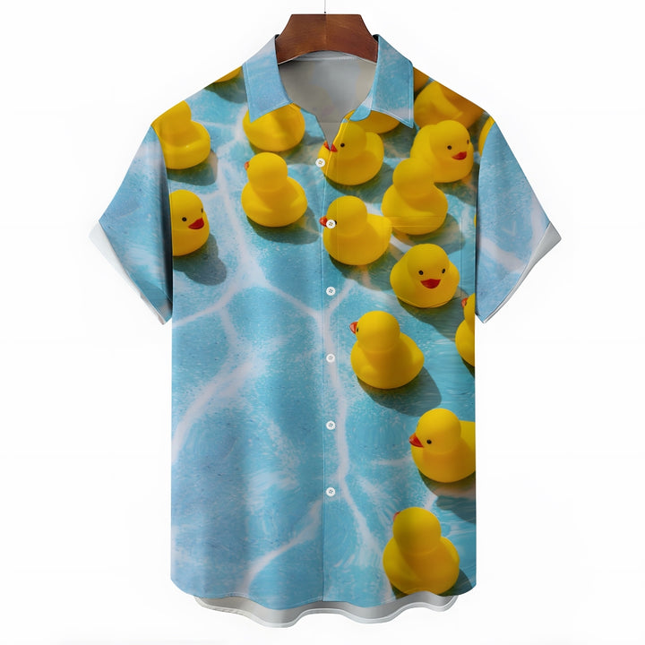 Rubber Duck Print Casual Short Sleeve Shirt 2403000186