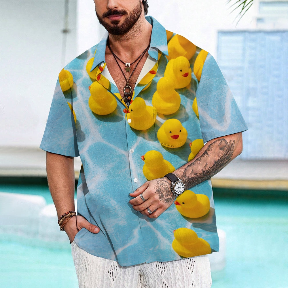 Rubber Duck Print Casual Short Sleeve Shirt 2403000186