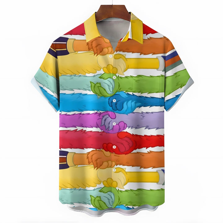 Cartoon Holding Hands Casual Short Sleeve Shirt 2402000016