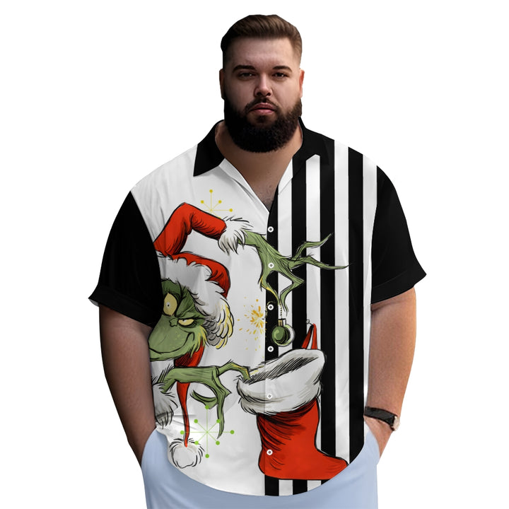 THE GRINCH  Christmas Striped Chest Pocket Short Sleeved Shirt 2310000328