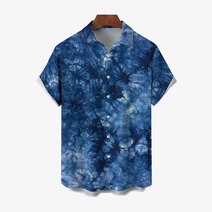 Men's Blue Tie Dye Irregular Print Short Sleeve Shirt 2408001431