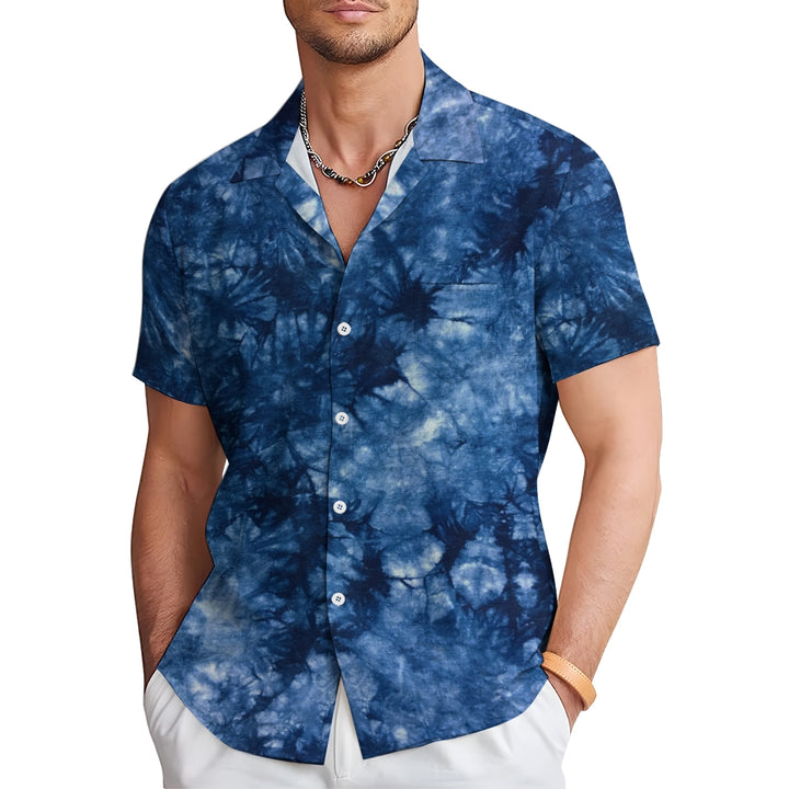 Men's Blue Tie Dye Irregular Print Short Sleeve Shirt 2408001431