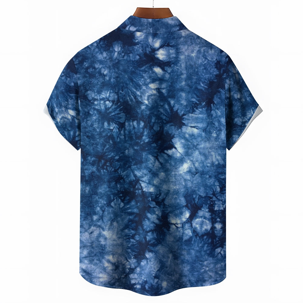 Men's Blue Tie Dye Irregular Print Short Sleeve Shirt 2408001431