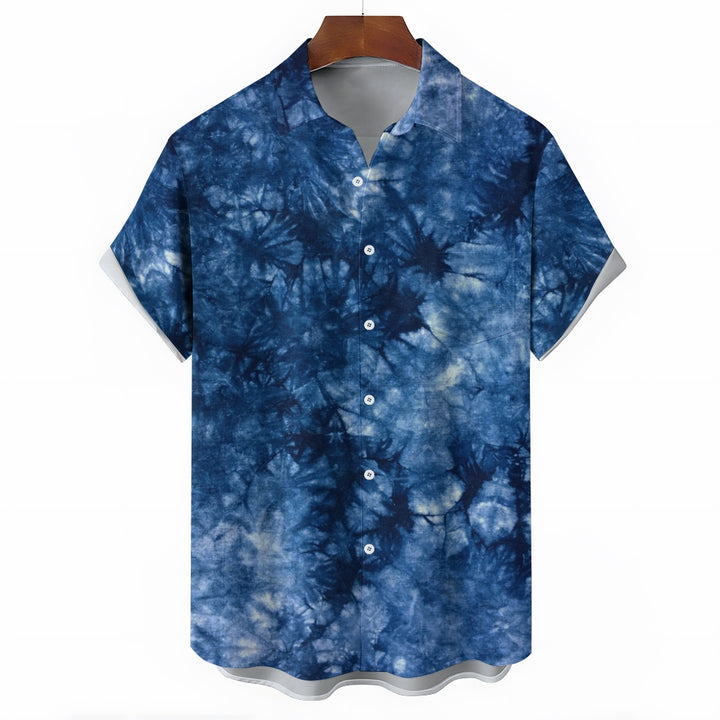 Men's Blue Tie Dye Irregular Print Short Sleeve Shirt 2408001431