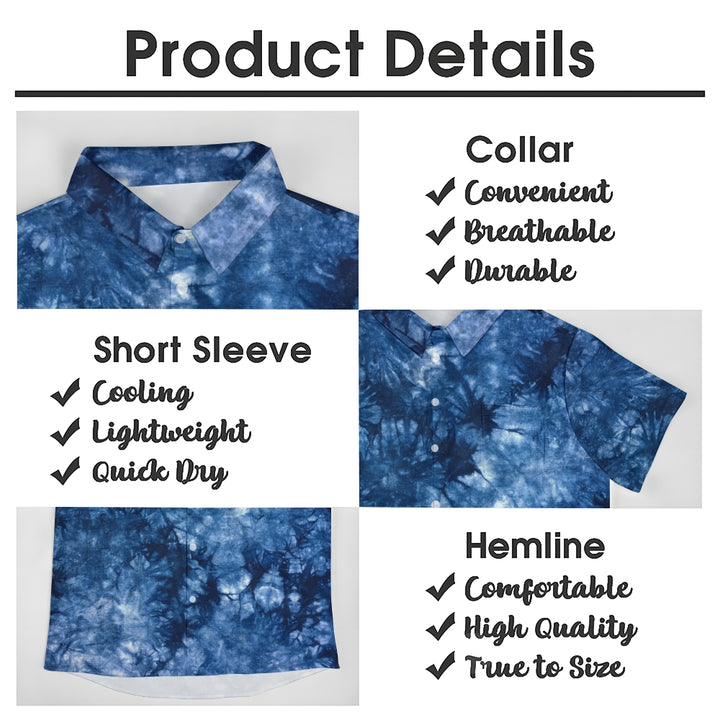 Men's Blue Tie Dye Irregular Print Short Sleeve Shirt 2408001431