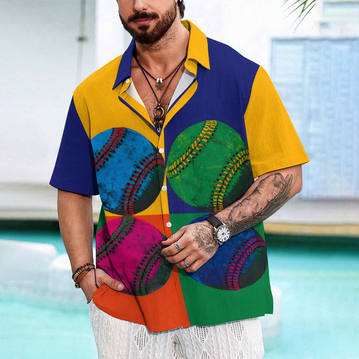 Men's Sports Colour Block Patchwork Button Up  Shirt