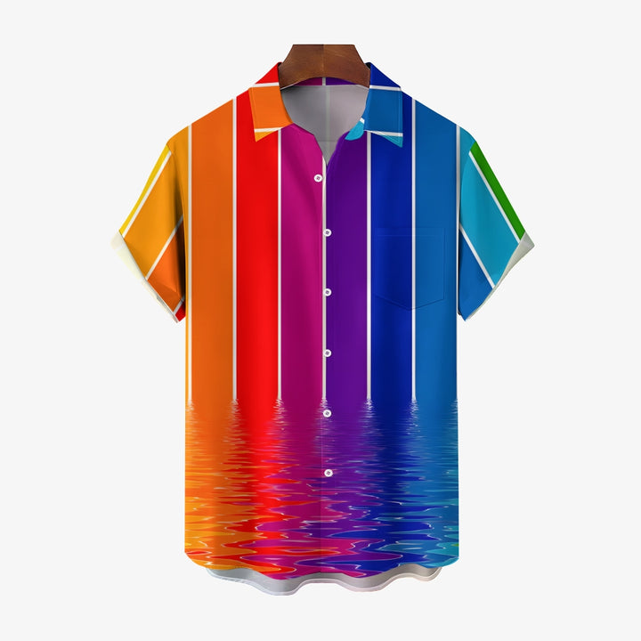 Men's Colorful Striped Art Print Casual Short Sleeve Shirt 2404001492