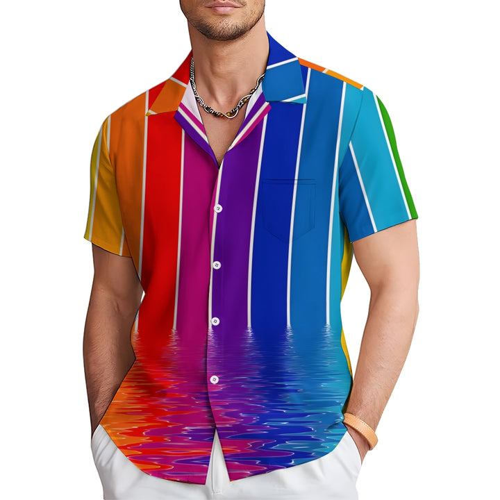 Men's Colorful Striped Art Print Casual Short Sleeve Shirt 2404001492