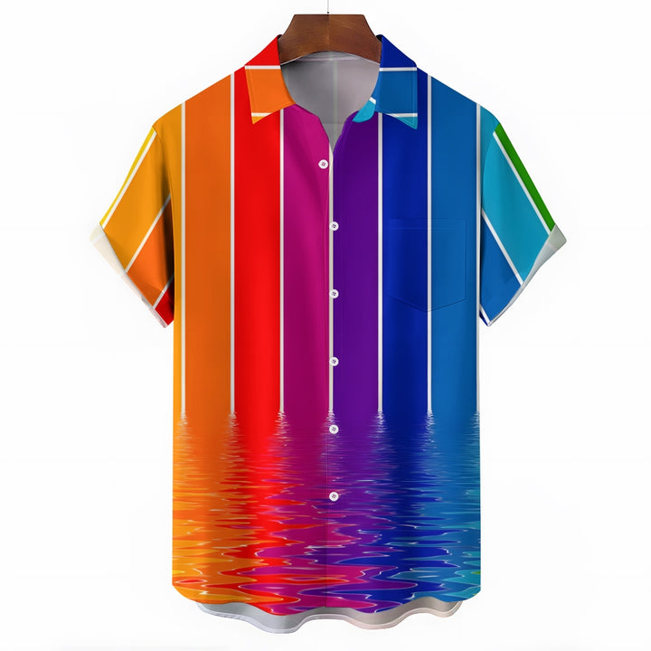 Men's Colorful Striped Art Print Casual Short Sleeve Shirt 2404001492