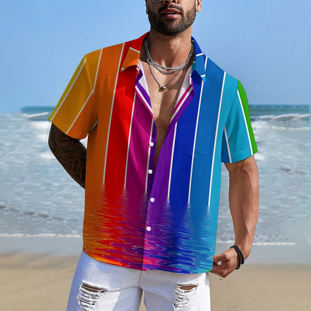 Men's Colorful Striped Art Print Casual Short Sleeve Shirt 2404001492