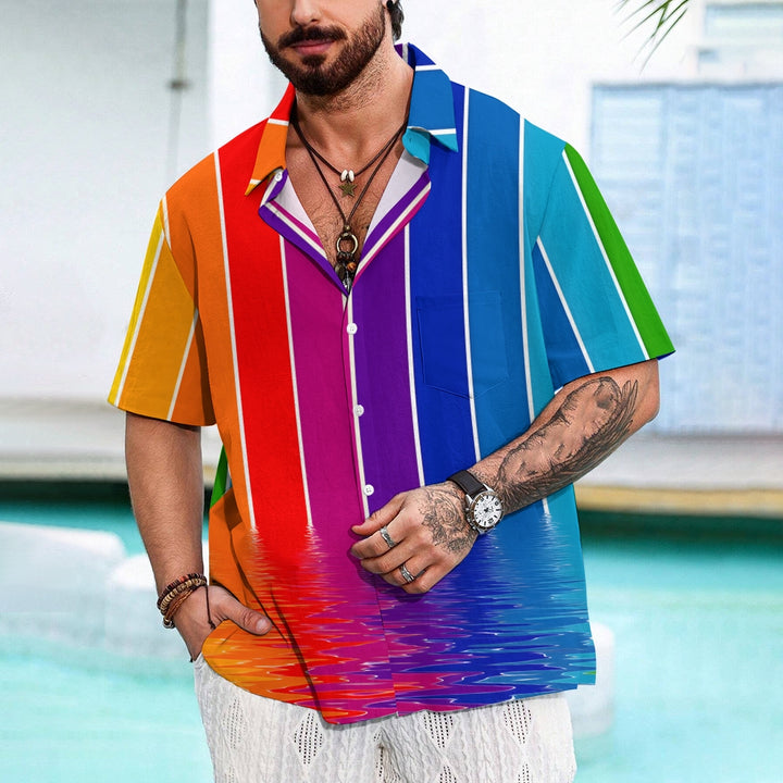 Men's Colorful Striped Art Print Casual Short Sleeve Shirt 2404001492