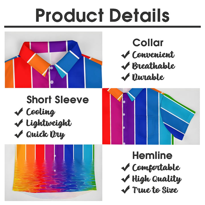 Men's Colorful Striped Art Print Casual Short Sleeve Shirt 2404001492