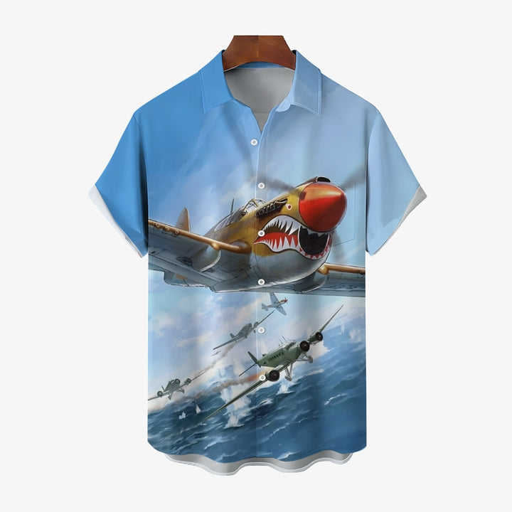 Retro Fighter Casual Large Size Short Sleeve Shirt 2408001525