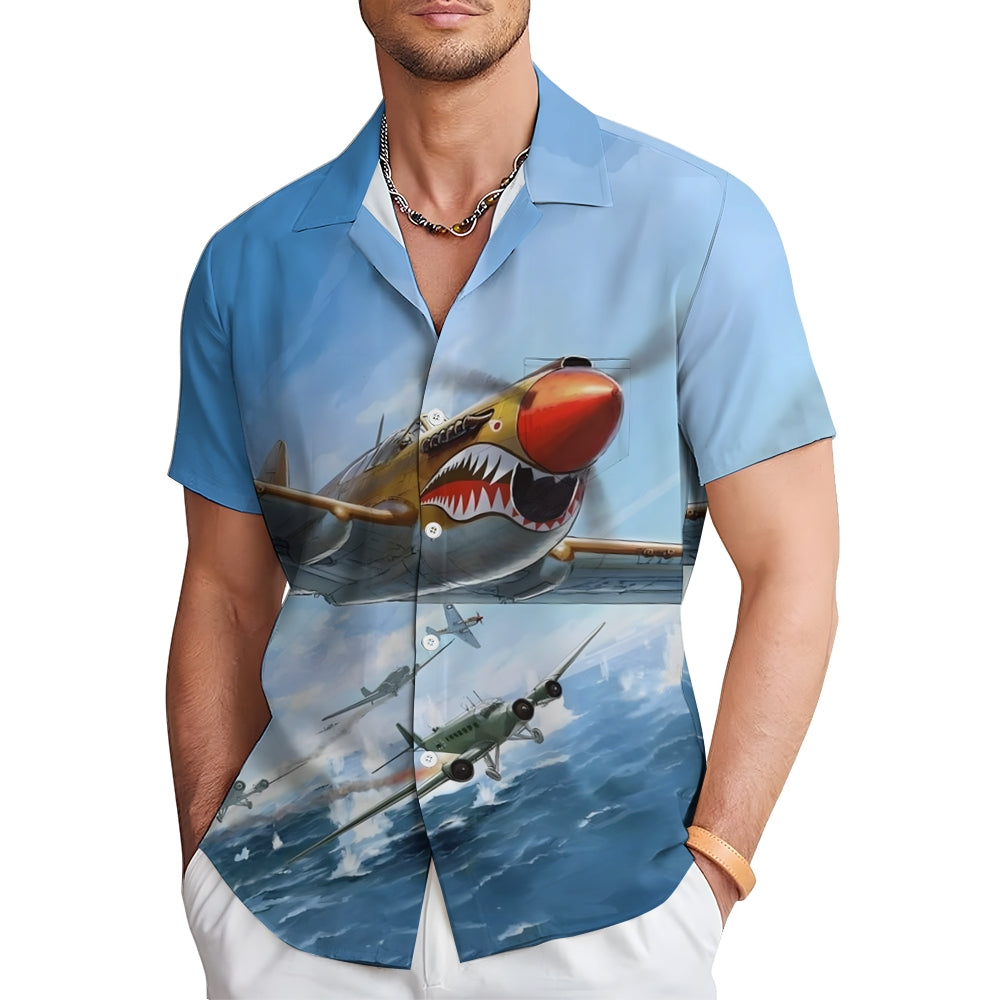 Retro Fighter Casual Large Size Short Sleeve Shirt 2408001525