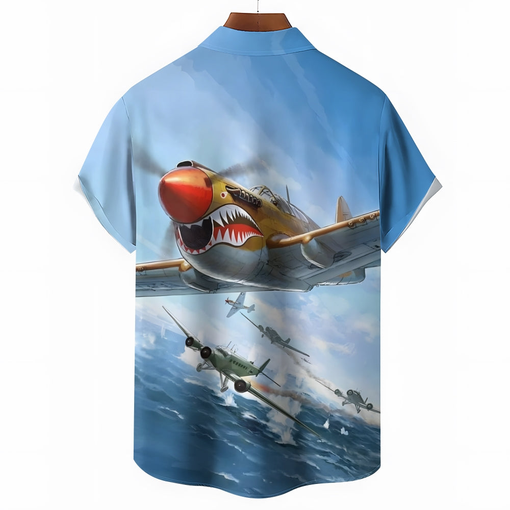 Retro Fighter Casual Large Size Short Sleeve Shirt 2408001525