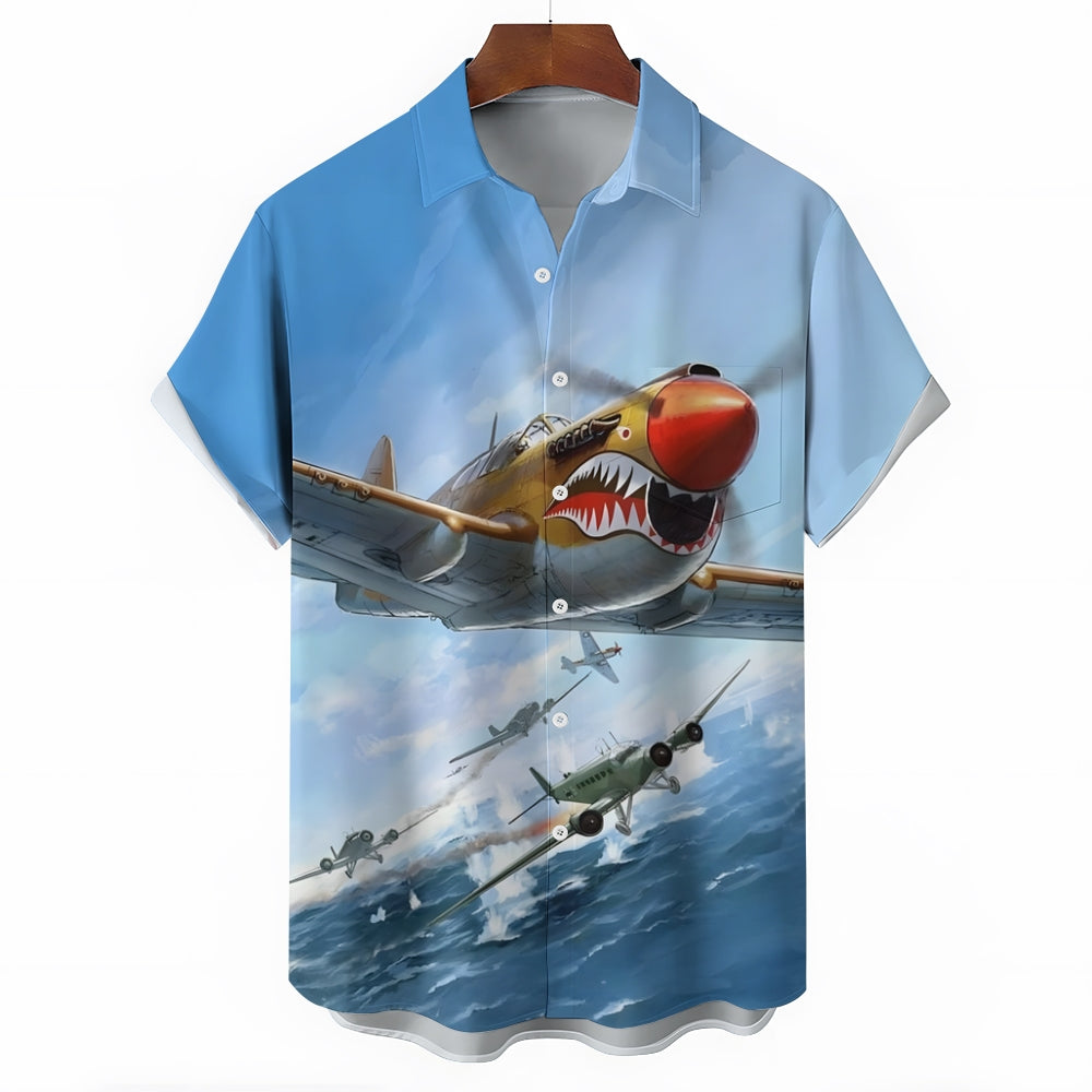 Retro Fighter Casual Large Size Short Sleeve Shirt 2408001525