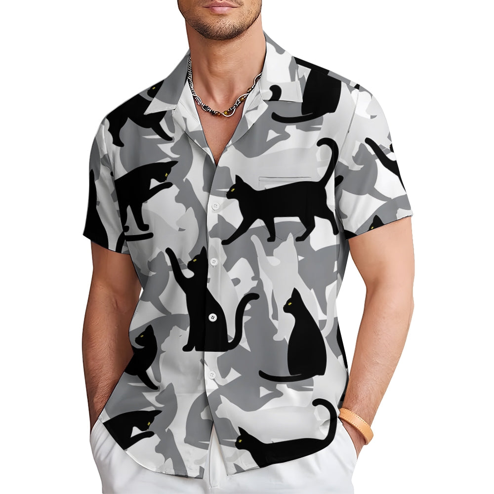 Men's Cats Casual Short Sleeve Shirt 2404000236